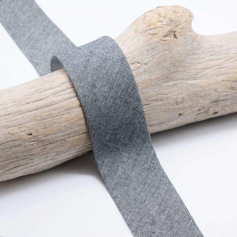 30mm Black Faded Denim Bias Tape - Maison Klem